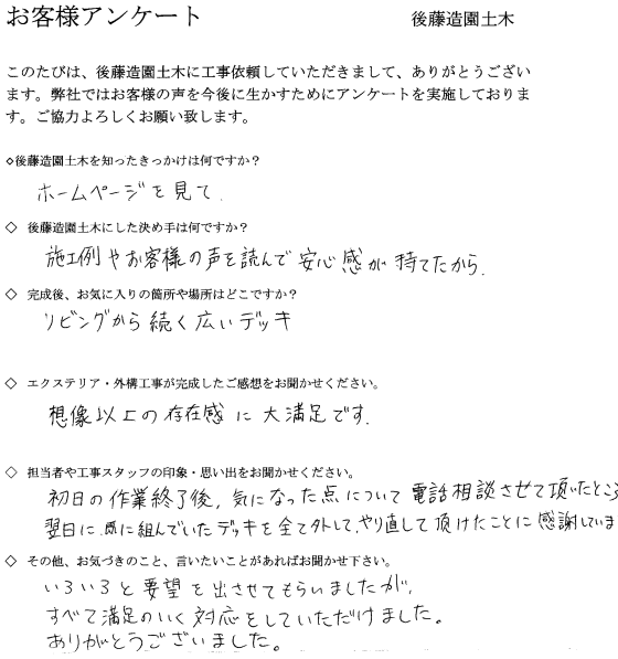 高槻市U様邸 お客様アンケート