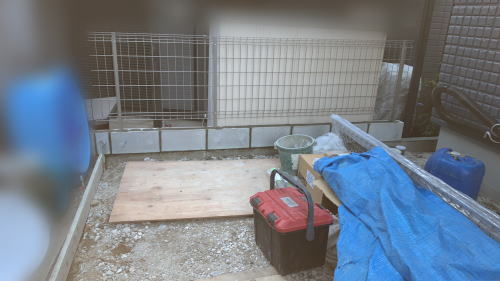 大阪寝屋川 ガレージ奥境界ブロック積み