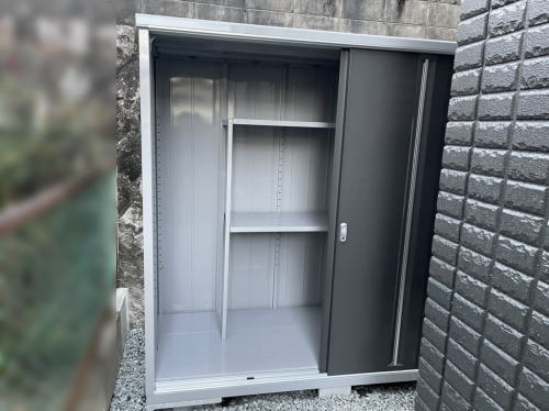大阪高槻 建物周囲 物置設置 シンプリー MJX-219EP 長物収納タイプ/プレミアムグレー(イナバ物置)