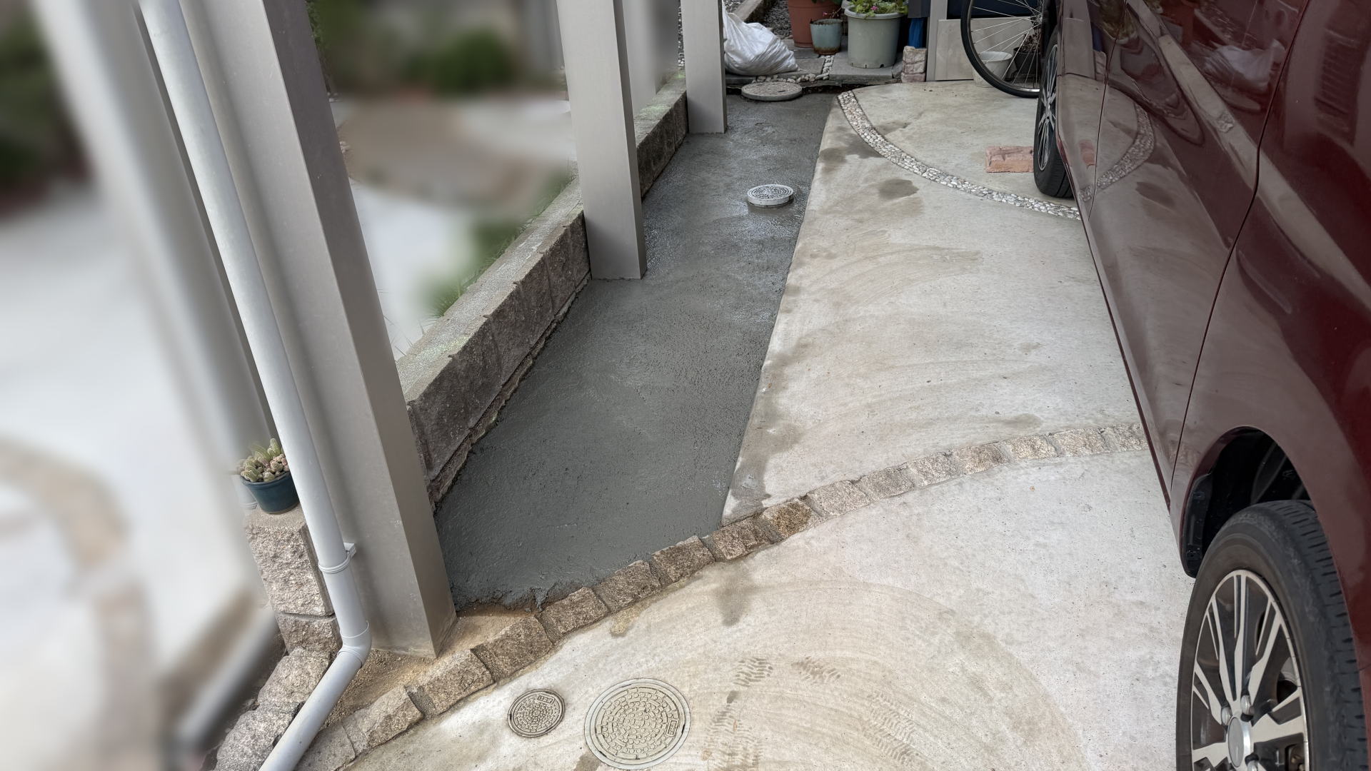 高槻市K様邸 ガレージ・サービスヤード 洗い出し下地打設